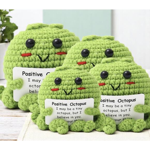 Handmade Crochet Octopus with Positive Message | Green Sea Creature | Desk Decor - Picture 4 of 8